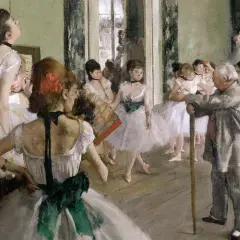 Baletnice w białych tiulowych spódniczkach, w otoczeniu mistrza, to jedno z wielu **edgar degas dzieła**.