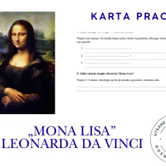 Opis obrazu: "Mona Lisa" Leonarda da Vinci na karcie pracy.
