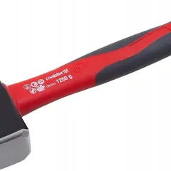 Solidne mlotki z czerwono-szarym uchwytem, ważące 1250 g, gotowe do pracy.