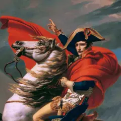 Napoleon na białym koniu, w czerwonym płaszczu i charakterystycznym kapeluszu. To jego słynny autoportret, pełen dynamiki i siły.