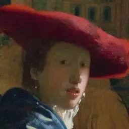 Portret kobiety w czerwonym kapeluszu, jedno z wybitnych jan vermeer dzieła. Jej spojrzenie przyciąga uwagę.