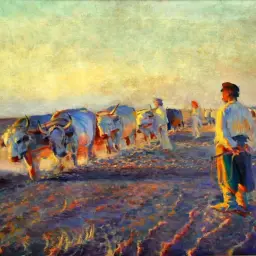 Leon Wyczółkowski, "Orka" – woły i oracz na tle zachodzącego słońca. Jedno z najważniejszych obrazów malarza.