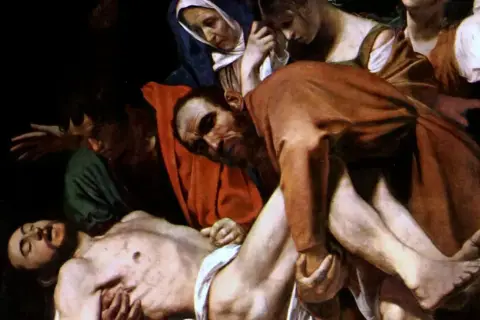 Ludzie niosą ciało Chrystusa. Scena pełna bólu i żalu, jedno z tych arcydzieł, które poruszają do głębi.