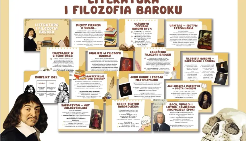 Filozofia baroku: między pięknem a grozą, dualizm, vanitas, konflikty idei, poezja metafizyczna, teatr i muzyka.