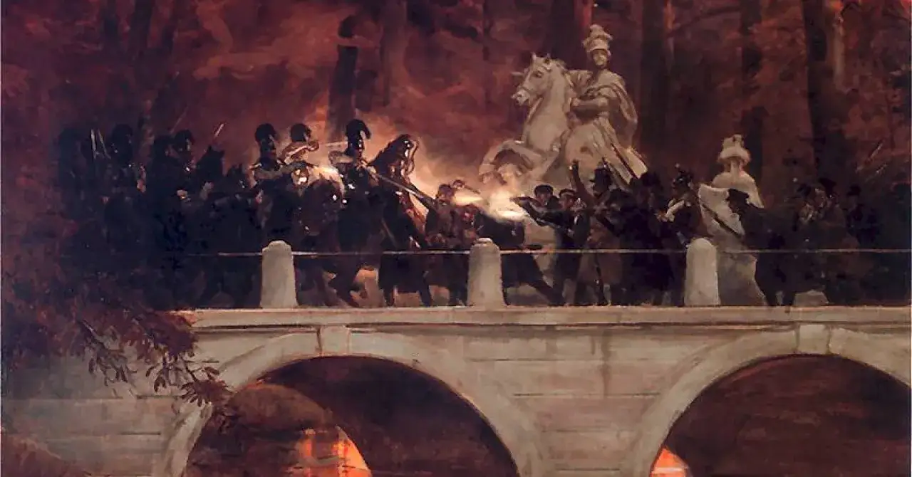 Bitwa na moście, żołnierze strzelają, kończy się romantyzm w Polsce.